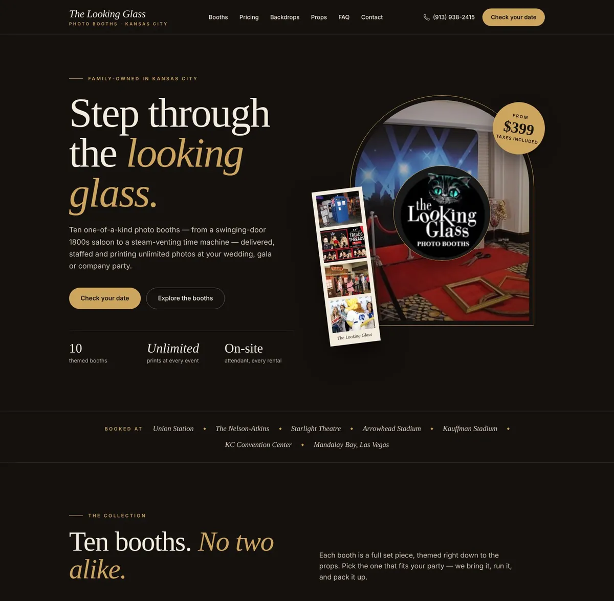 Redesigned The Looking Glass Photo Booths homepage